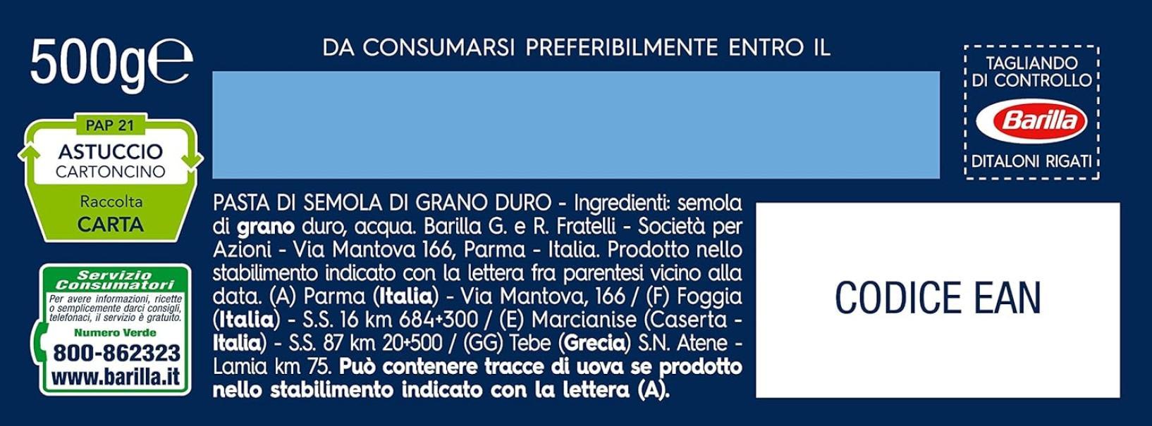 PASTA DITALINI RIGATI BARILLA 500 GR