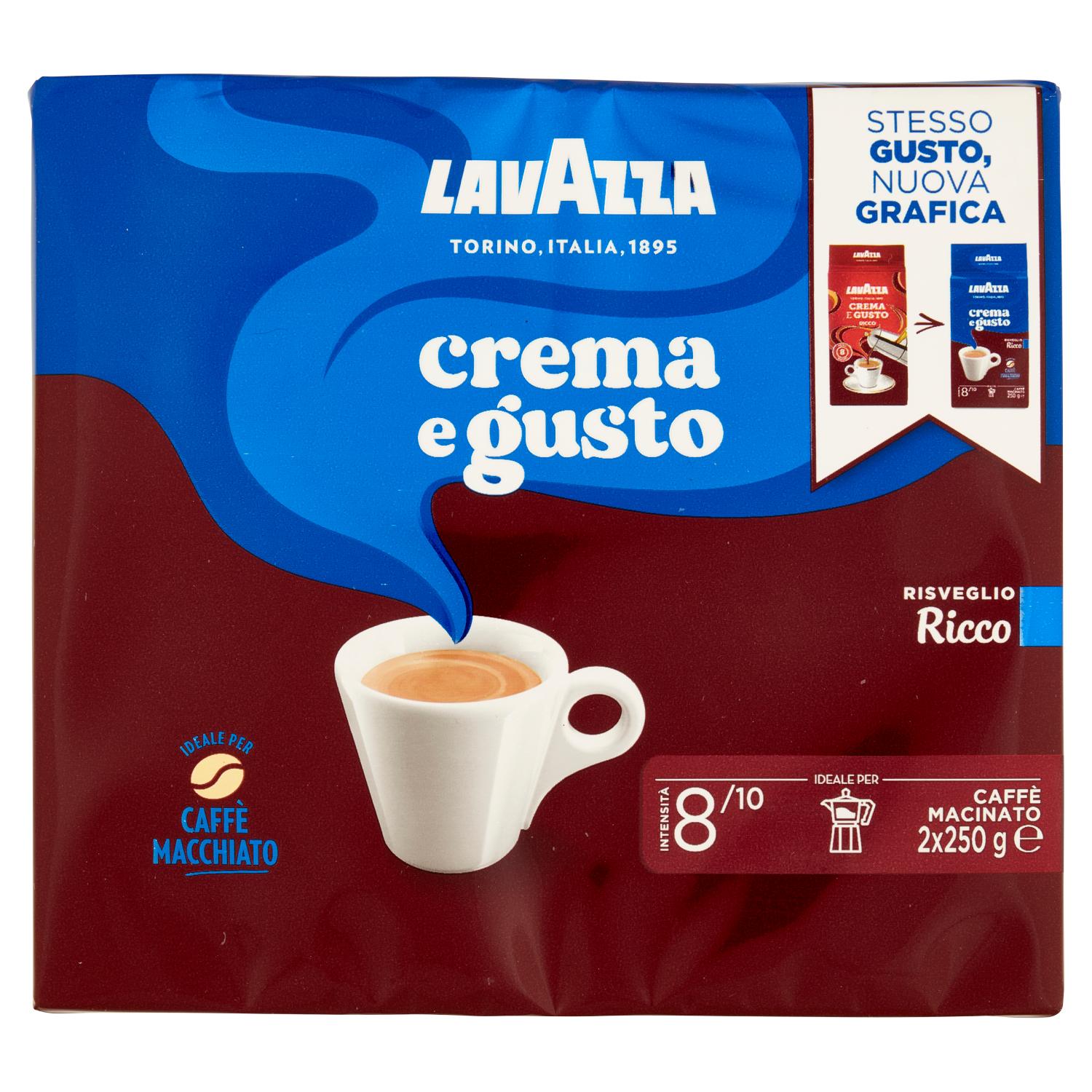 caffe-macinato-crema-e-gusto-risveglio-ricco-lavazza-2-x-250-gr lavazza caffè macinato crema e gusto risveglio ricco lavazza 500 gr - foto 1