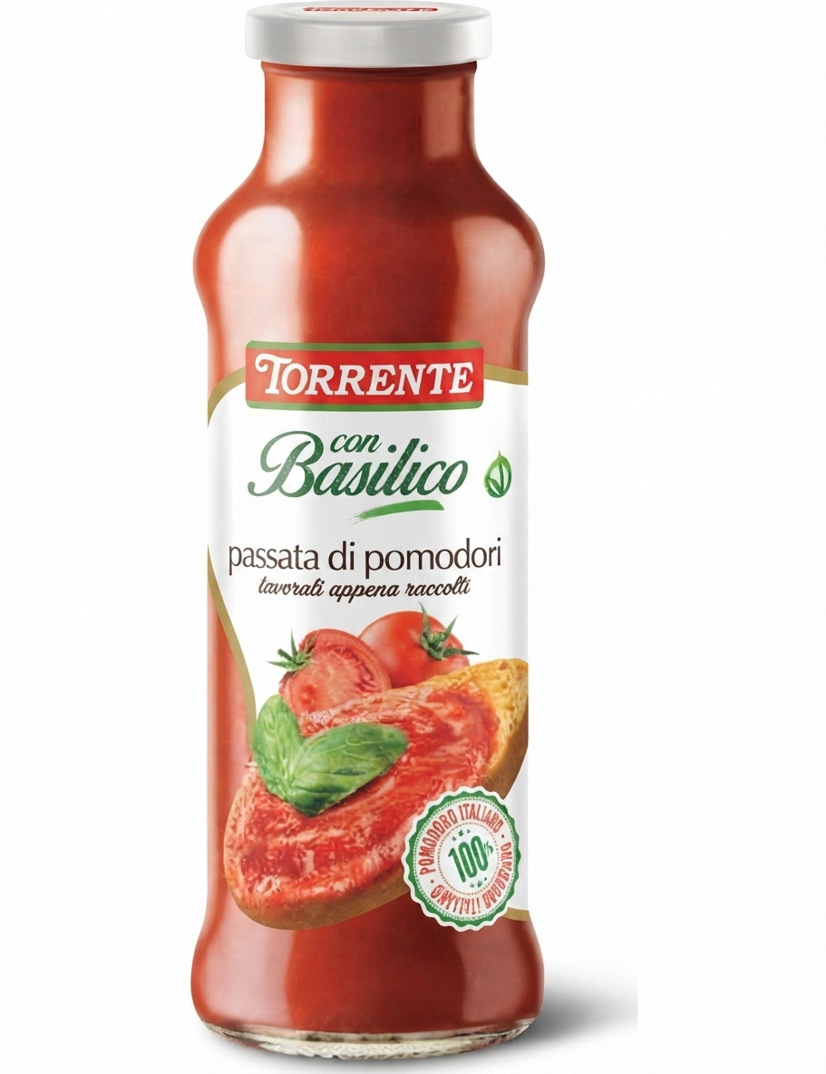 latorrente, passata, pomodoro, basilico, cucinaitaliana, spesaonline, 700 GR, LA TORRENTE 700 GR, bonta, gusto mediterraneo, qualita, dispensa, piacere, primo piatto, prodotti la torrente, 700gr, sugo, cremosita, 700 GR la torrente passata di pomodoro con basilico la torrente 700 gr. - foto 1