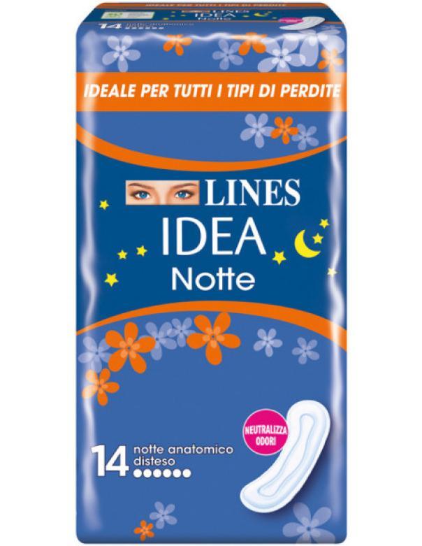 lines, linesidea, assorbenti, notturno, igiene, cura, spesaonline, 14 PEZZI, LINES IDEA 14 PEZZI, bonta, protezione, qualita, benessere, comfort, cura, prodotti lines, 14pezzi, riposo, igieneintima, 14 GR lines assorbenti lines idea notte disteso 14 pezzi - foto 1