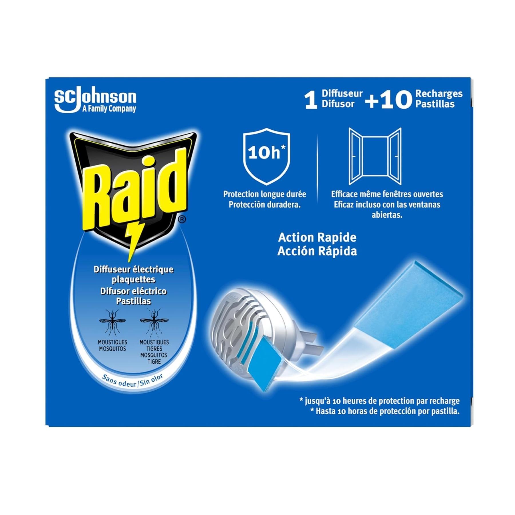 raid diffusore elettrico in piastrelle zanzare e zanzare tigre inodore insetticida + 10 piastrine - foto 1