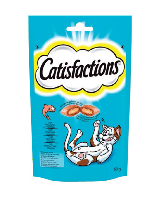 catisfactions, mars, snackgatti, biscottigatti, prodotti per animali, cibo per gatti, spesaonline, 60 GR, CATISFACTIONS 60 GR, bonta, gusto salmone, qualita, dispensa, piacere, fragranza, prodotti catisfactions, 60gr, benessere, 60 GR catisfaction snack croccante al salmone per gatti 60gr catisfactions - foto 1