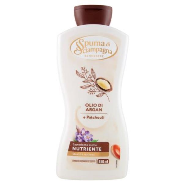 spuma di sciampagna bagnodoccia crema nutriente spuma di sciampagna olio di argan e patchouli 650ml - foto 1 spuma di sciampagna bagnodoccia crema nutriente spuma di sciampagna olio di argan e patchouli 650ml - foto 1