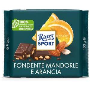 Tavoletta di cioccolato fondente con mandorle e arancia  100g