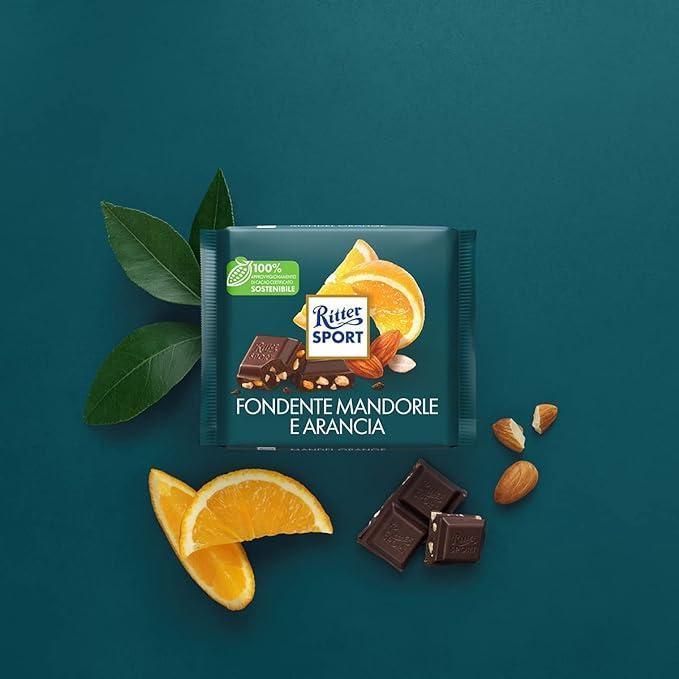 ritter sport tavoletta di cioccolato fondente con mandorle e arancia ritter sport 100g - foto 3 ritter sport tavoletta di cioccolato fondente con mandorle e arancia ritter sport 100g - foto 3