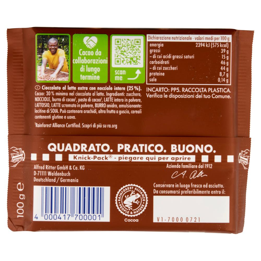 ritter sport tavoletta di cioccolato con nocciole intere senza lattosio ritter sport 100g - foto 2