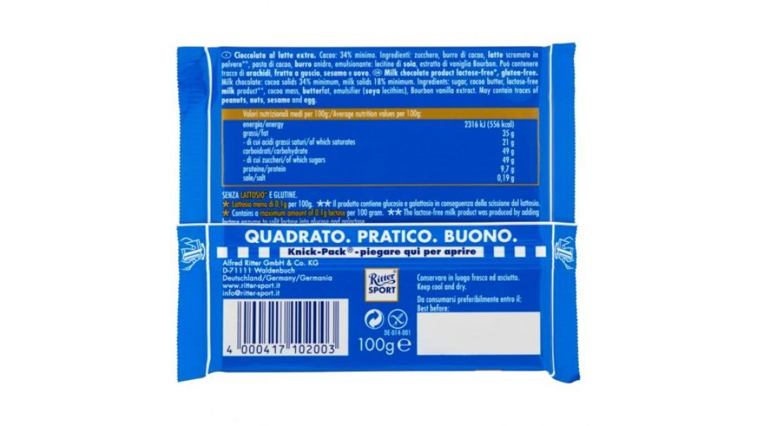 ritter sport tavoletta di cioccolato al latte senza lattosio ritter sport 100g - foto 3 ritter sport tavoletta di cioccolato al latte senza lattosio ritter sport 100g - foto 3