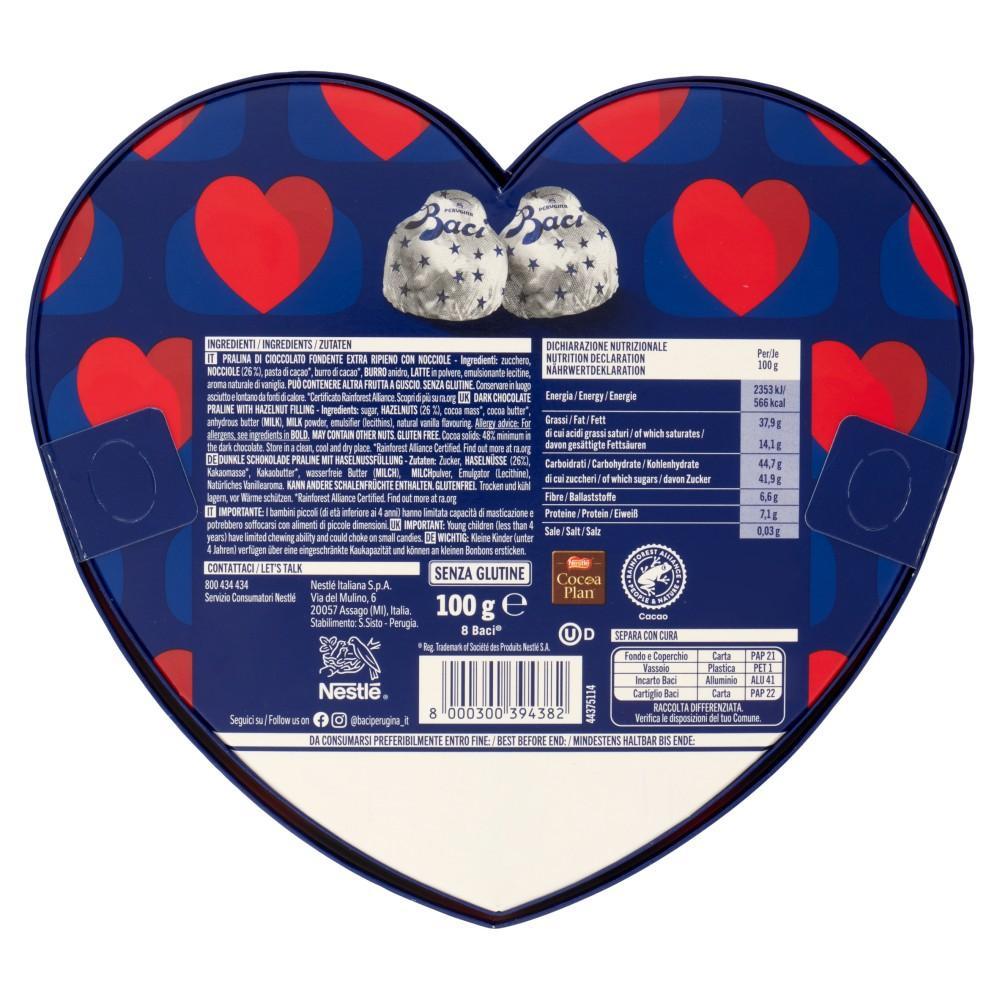 baci perugina cioccolatini fondenti ripieni a gianduia in scatola a cuore san valentino baci perugina classico da 100 gr. - foto 2