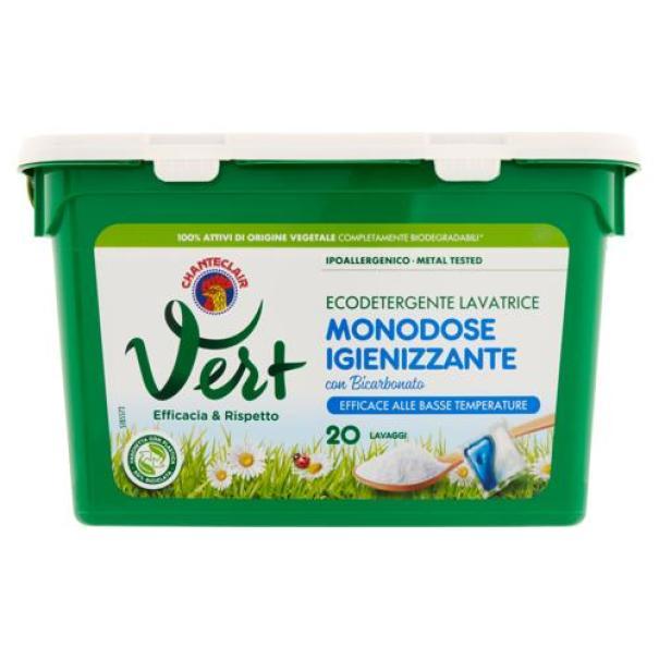 Detersivo Lavatrice Monodose Igienizzante con Bicarbonato 20 Lavaggi Chanteclair Vert
