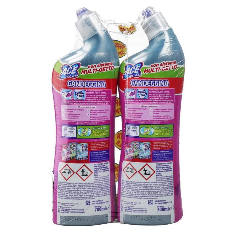 ace wc gel con candeggina igienizzante fresco profumo ace x2 pz. da 700 ml. - foto 2