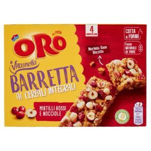 Barrette ai cereali integrali con mirtilli rossi e nocciole oro
