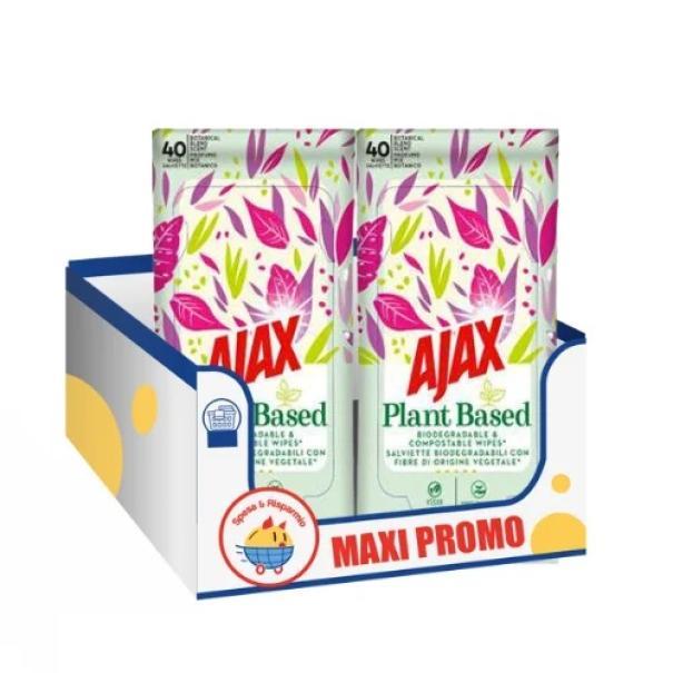 ajax salviette biodegradabili per vetri e superfici lucide ajax plant based 40 pezzi - foto 1