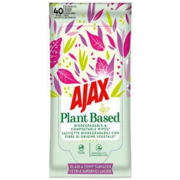 ajax salviette biodegradabili per vetri e superfici lucide ajax plant based 40 pezzi - foto 2