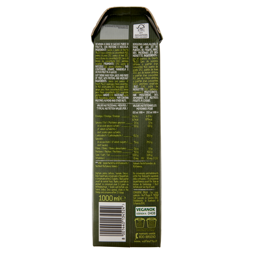 valfrutta frullato proteico pera mela nocciola valfrutta 1 lt. - foto 3
