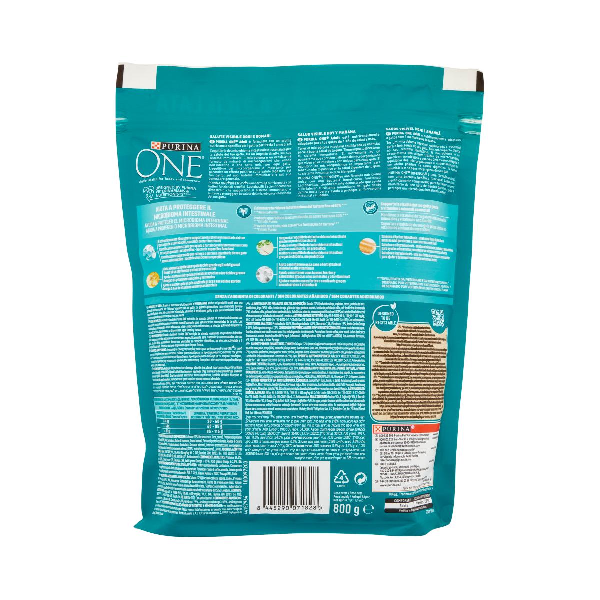 purina cibo per gatti adulti salmone e cereali purina one 800 gr - foto 3