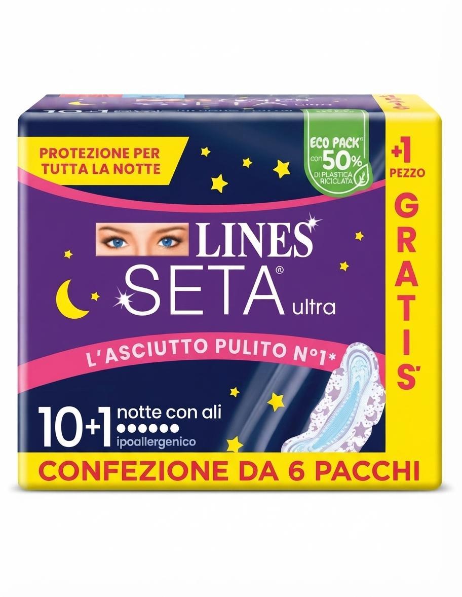 lines, linesseta, assorbenti, igieneintima, curapersonale, spesaonline, 11 PZ, LINES 11 PZ, bonta, protezione e comfort, qualita, dispensa, piacere, fragranza, prodotti lines, 11pz, benessere, 11 PZ lines assorbenti seta ultra notte con ali 11 pz lines - foto 1