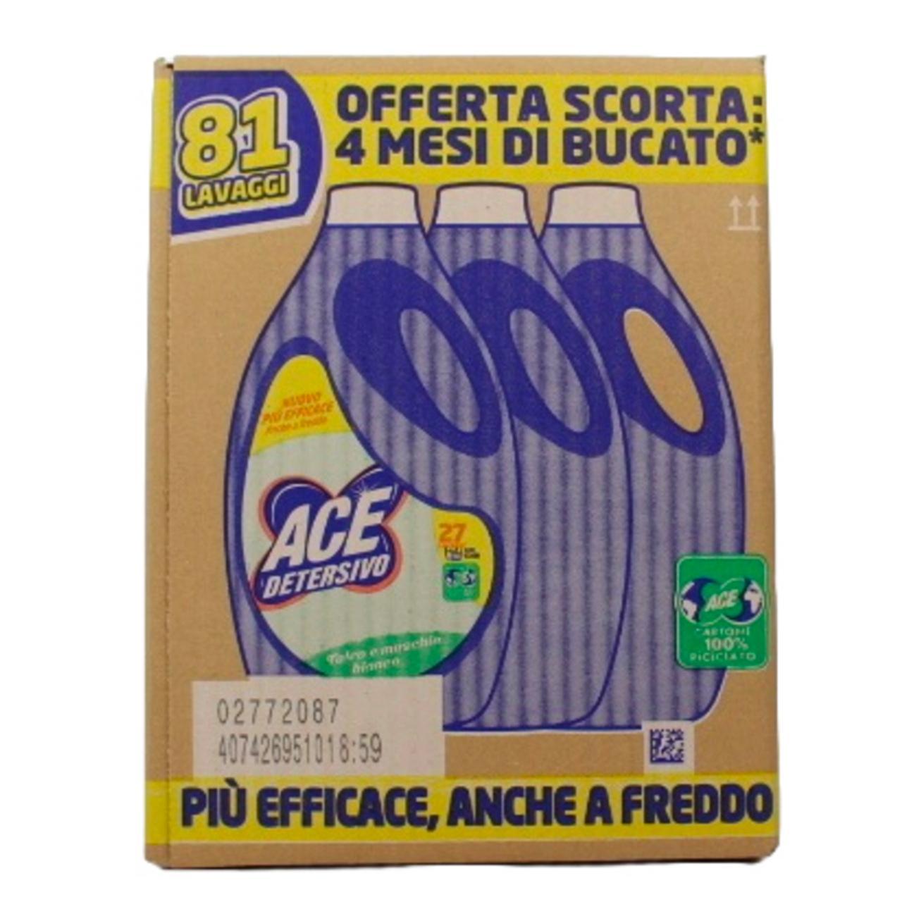 ace detersivo liquido talco e muschio bianco 3 x 27 lavaggi - foto 1
