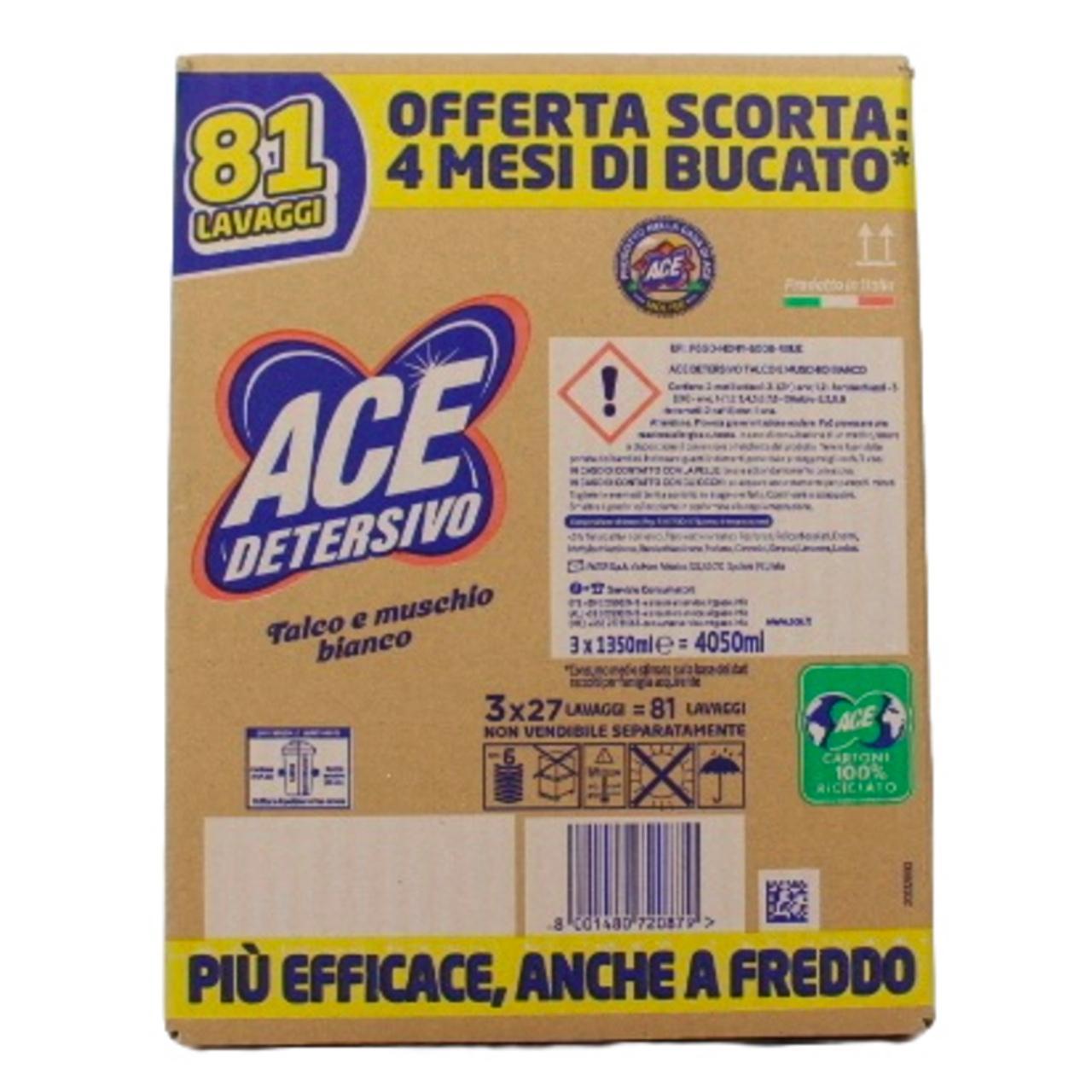ace detersivo liquido talco e muschio bianco 3 x 27 lavaggi - foto 2