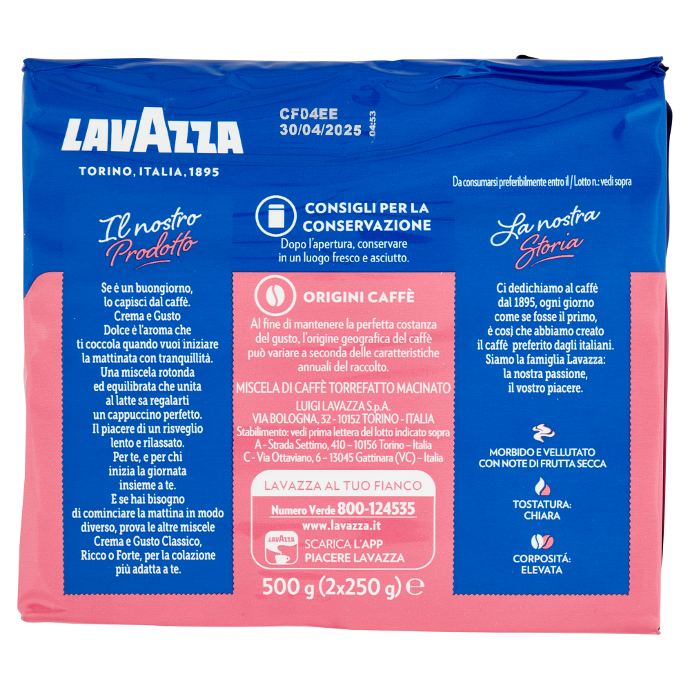 lavazza caffè macinato crema e gusto dolce lavazza 2 x 250 gr - foto 2