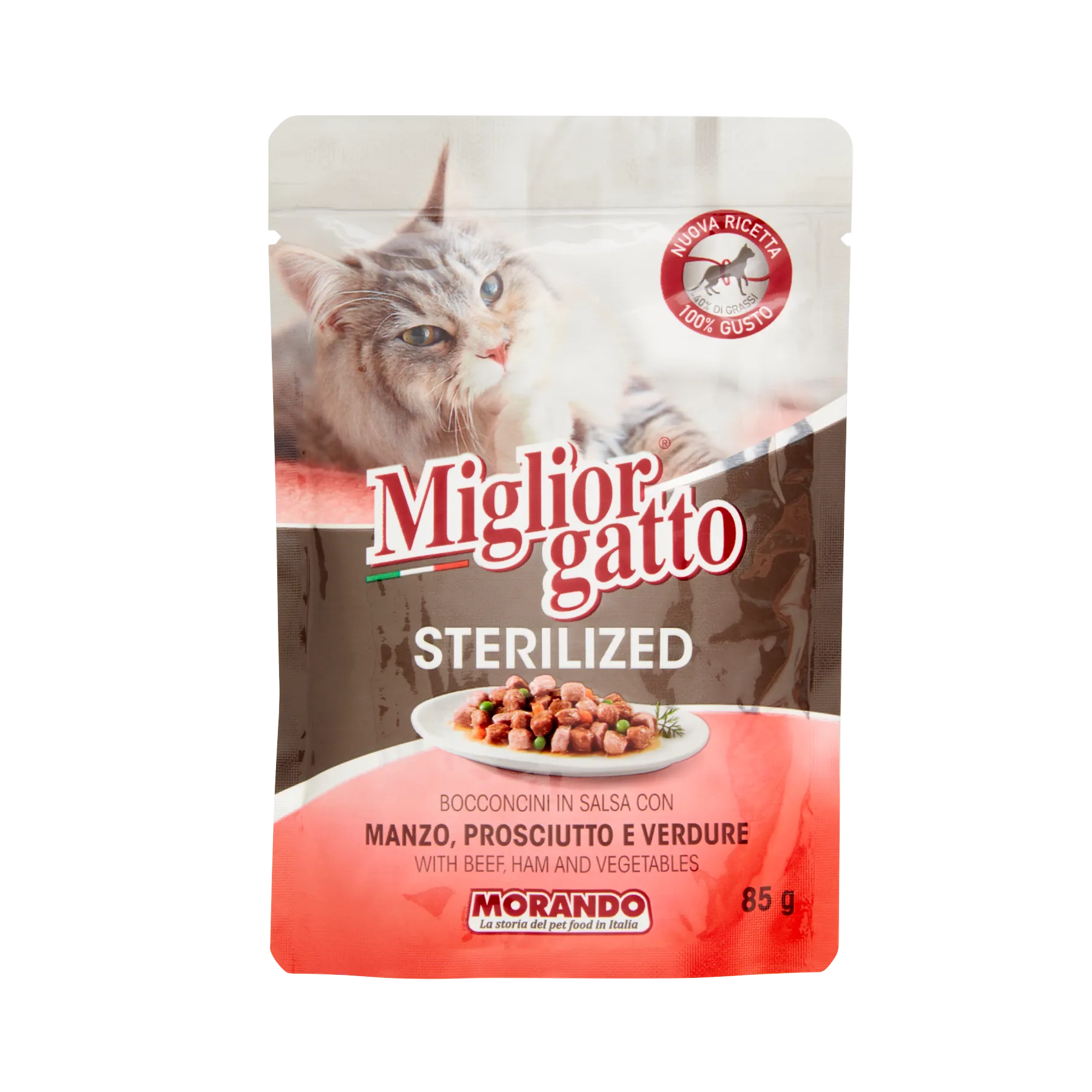 migliorgatto bocconcini in salsa con manzo, prosciutto e verdure migliorgatto sterilized 85 gr. - foto 1