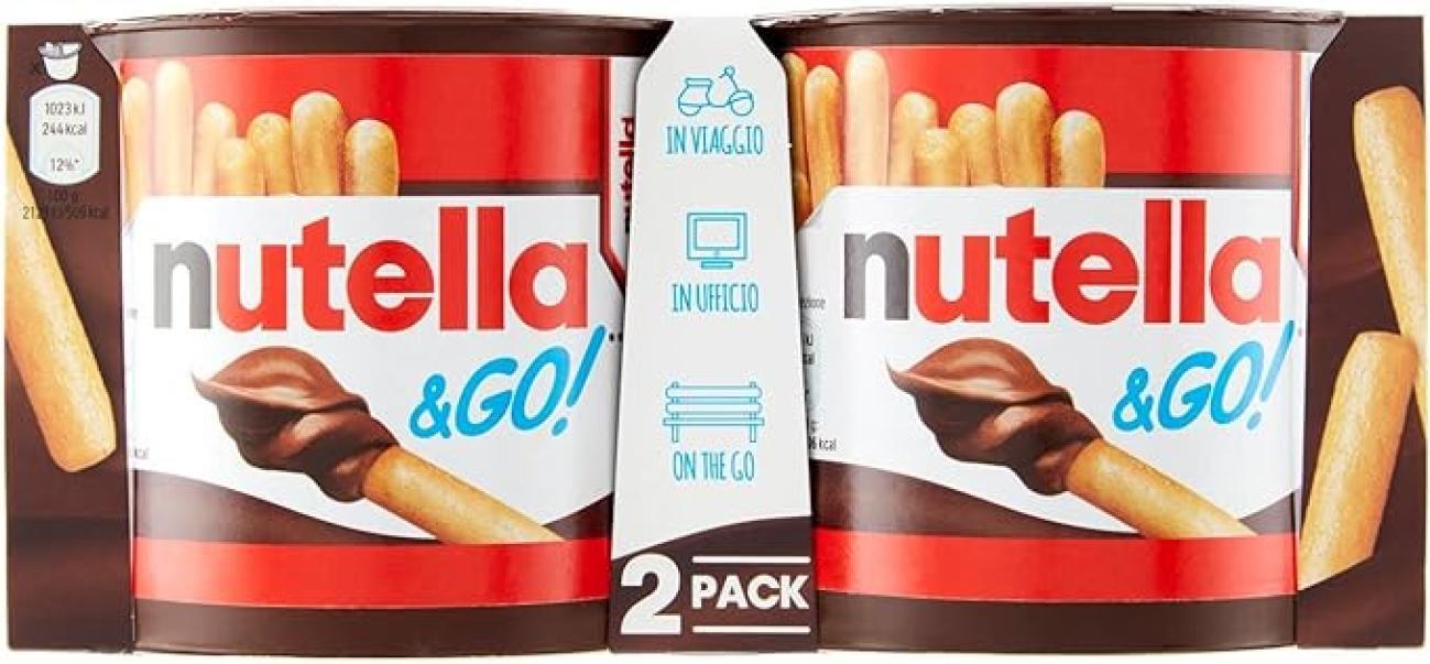 nutella merenda con crema spalmabile alle nocciole e cacao e bastoncini di pane nutella & go nutella 96 gr - foto 1