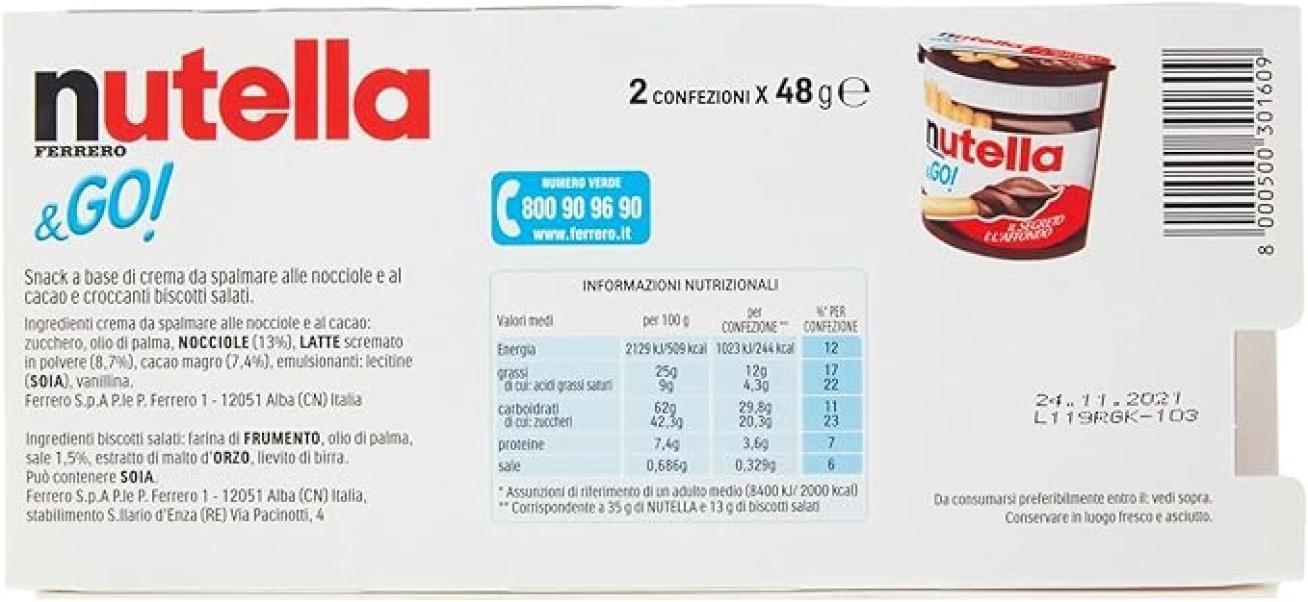 nutella merenda con crema spalmabile alle nocciole e cacao e bastoncini di pane nutella & go nutella 96 gr - foto 2