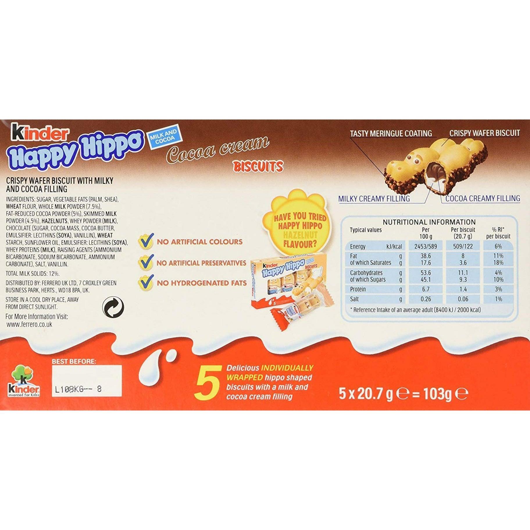 kinder merendina croccante con cremoso ripieno al cacao kinder happy hippo 103 gr - foto 2