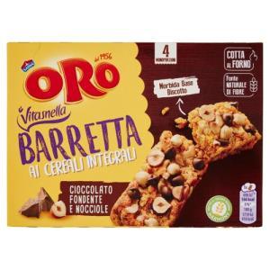 Barrette ai cereali integrali con cioccolato fondente e nocciole oro