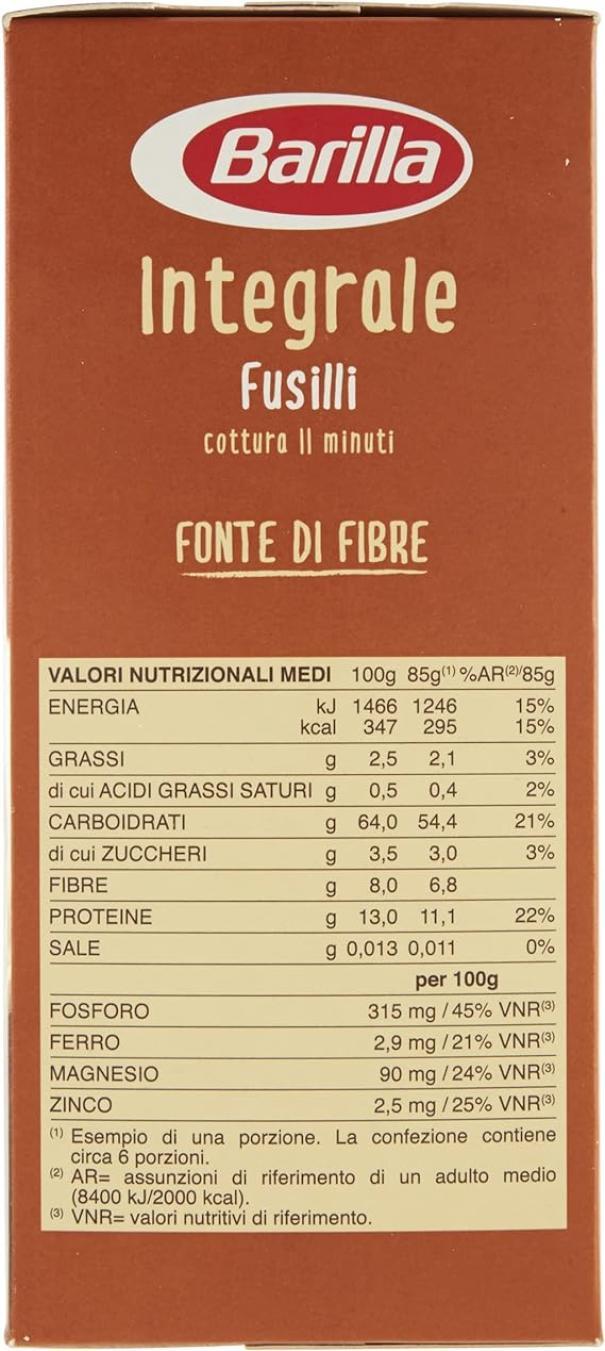 barilla pasta fusilli integrali barilla 500 gr - foto 3