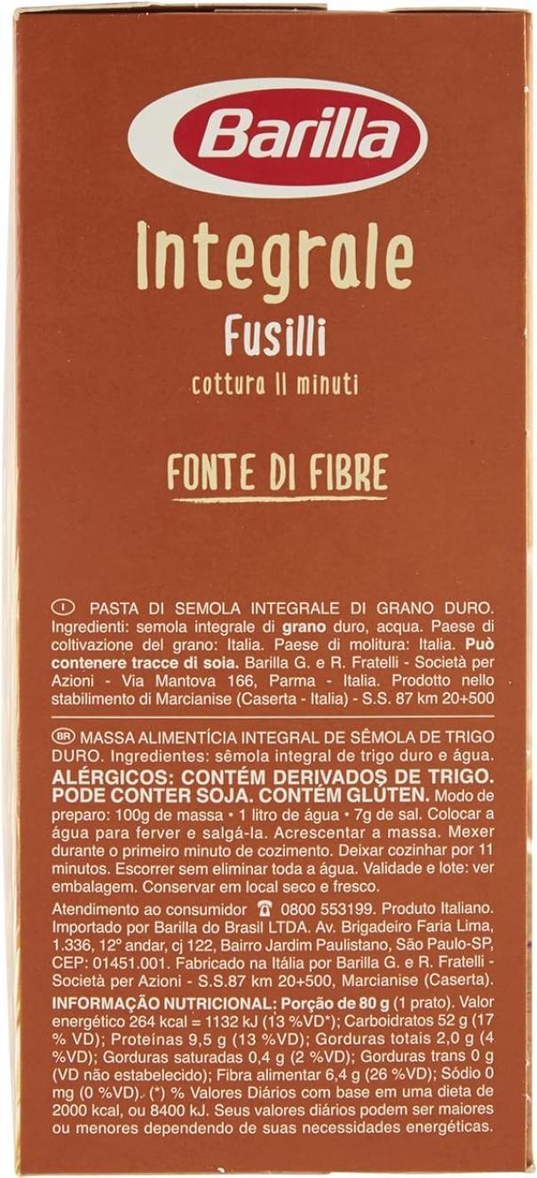 barilla pasta fusilli integrali barilla 500 gr - foto 4