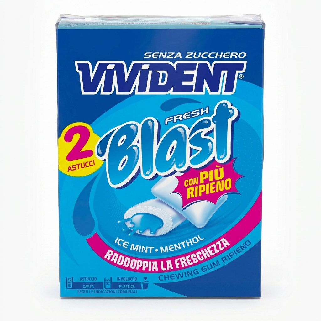 vivident, blast, blue, chewing gum, gomme da masticare, senza zucchero, freschezza intensa, alito fresco, caramelle, spesa online, 2X30 GR, VIVIDENT BLAST 2X30 GR, gomma alla menta, qualitu00e0 vivident, dispensa, benessere, prodotti vivident, igiene orale fuori casa vivident gomme da masticare vivident blast blue 2x30 gr. - foto 1