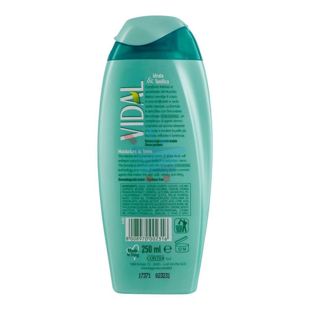 vidal, bagnoschiuma, docciaschiuma, whitemusk, muschiobianco, curacorpo, igiene, spesaonline, 250 ML, VIDAL 250 ML, bonta, efficacia, qualita, benessere, piacere, cura, prodotti vidal, freschezza, 250 ML vidal bagno schiuma white musk vidal 250 ml. - foto 2