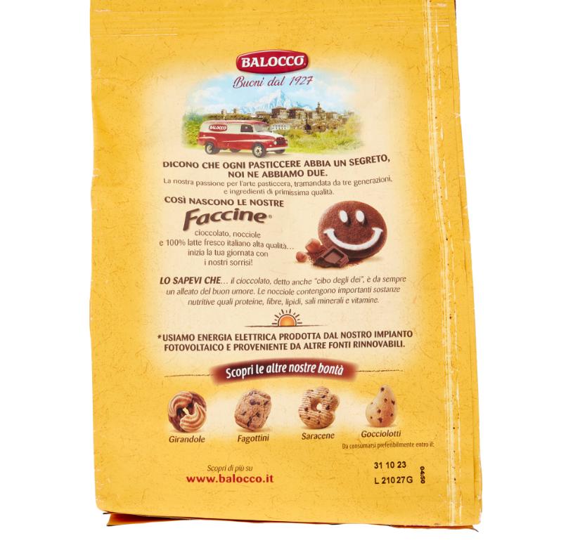 balocco biscotti faccine cioccolato e nocciola balocco 700 gr - foto 2