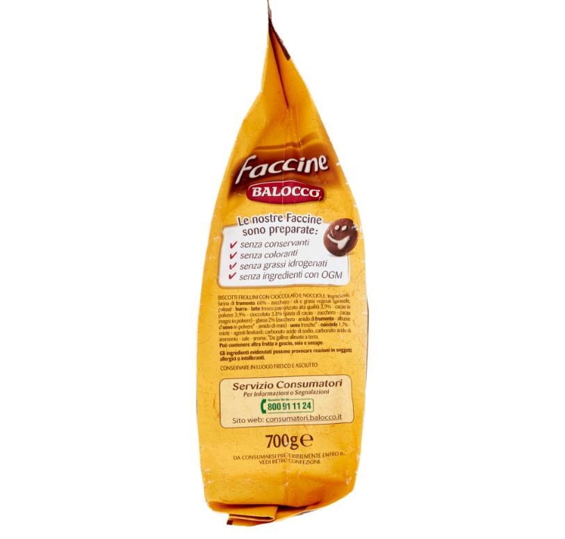 balocco biscotti faccine cioccolato e nocciola balocco 700 gr - foto 4