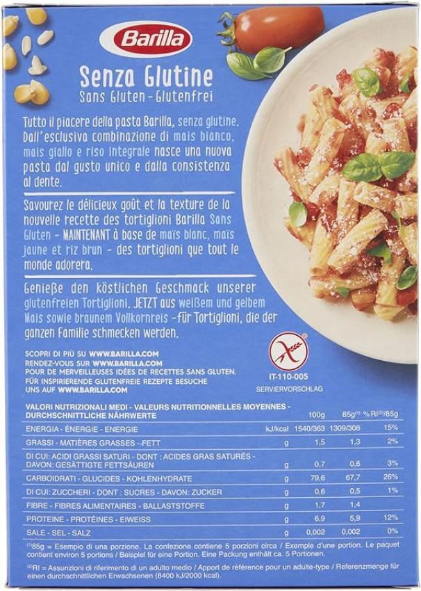 barilla pasta tortiglioni senza glutine barilla 400 gr - foto 2