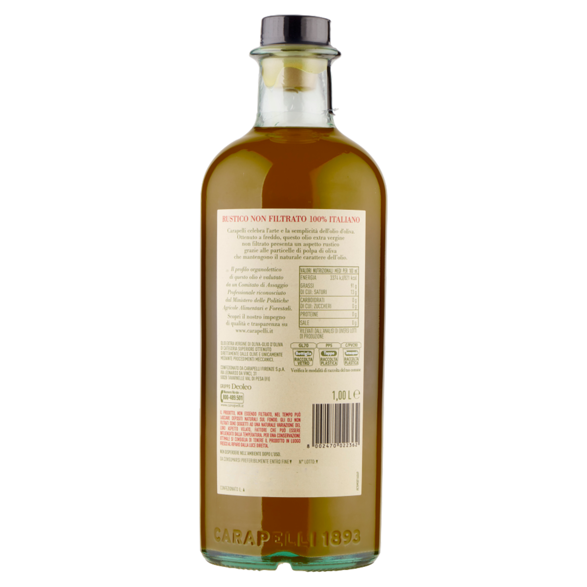 carapelli olio extra vergine di oliva evo non filtrato carapelli 1 lt - foto 2