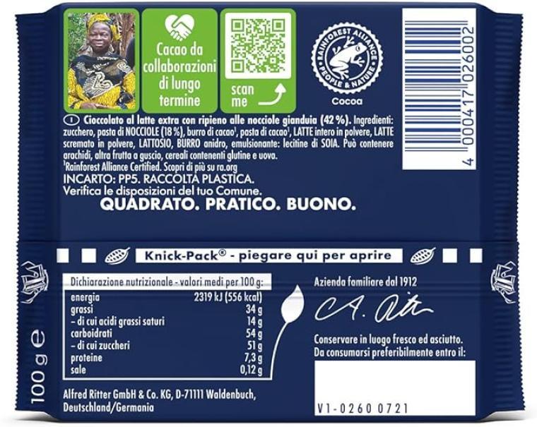 rittersport, cioccolato, cioccolatobianco, crispy, tavoletta, snack, dolci, golositu00e0, eccellenza, 100 GR ritter sport tavoletta di cioccolato bianco crispy ritter 100 gr - foto 2