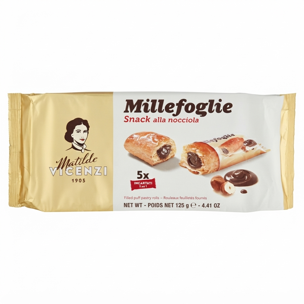 matildevicenzi, millefoglie, pasticceria, sfogliateneripiene, cremaanocciola, prodottidaforno, spesaonline, 125 GR, MATILDE VICENZI 125 GR, bonta, gusto nocciola, qualita, dispensa, piacere, fragranza, prodotti matilde vicenzi, 125gr, benessere, 125 GR matilde vincenzi pastry min. 125 gr millefoglie con crema alla nocciola matilde vicenzi. - foto 1