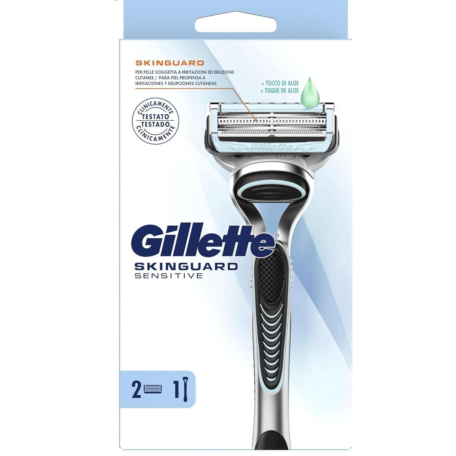 gillette rasoio da barba manuale per uomini per prevenire le irritazioni della pelle con 2 lamette gillette skinguard sensitive - foto 1