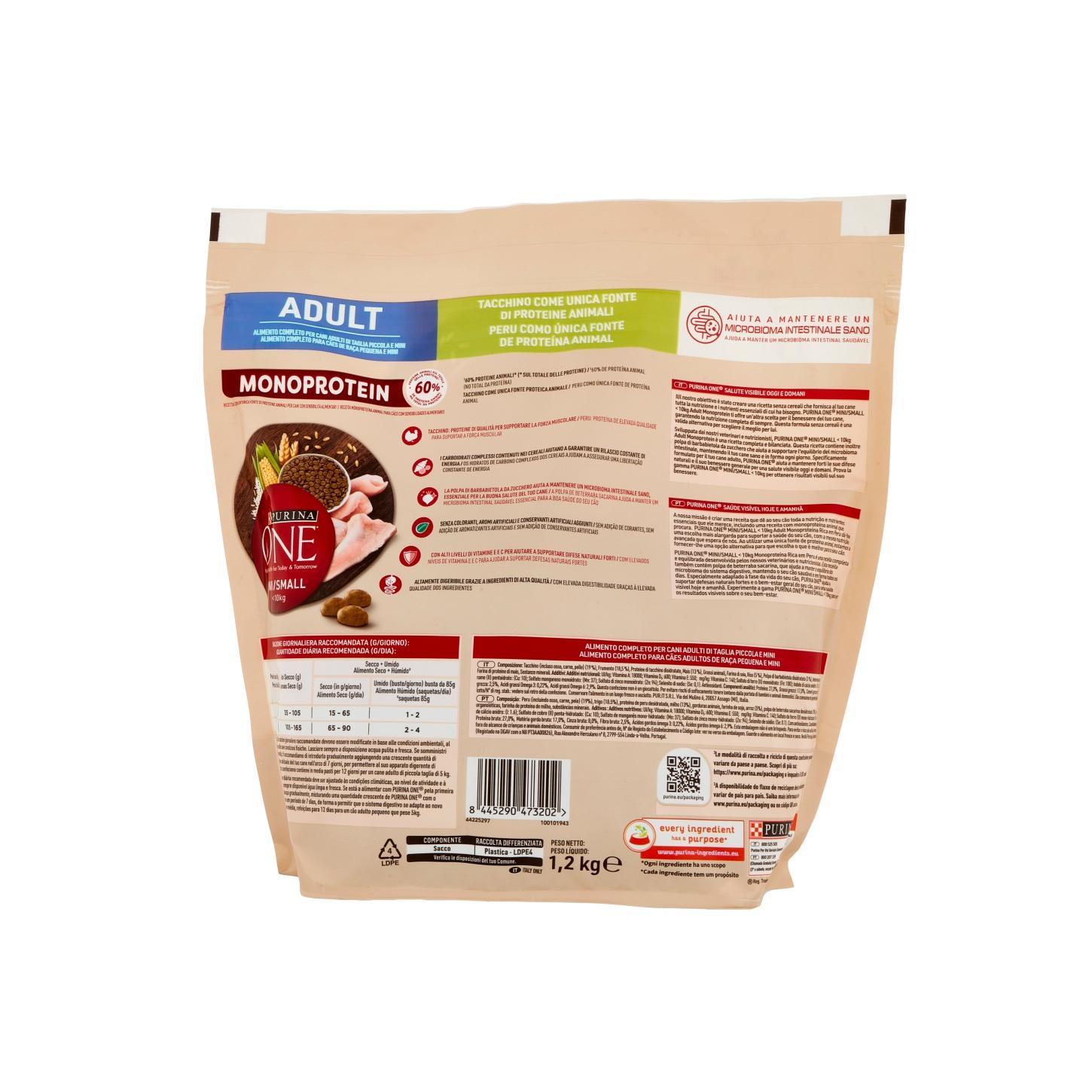 purina one croccantini gusto tacchino per cani taglia piccola 1,2 kg. purina one dog 2 kg. - foto 3