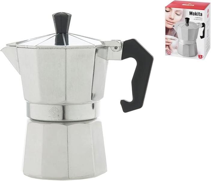 home caffettiera in alluminio e plastica colore argento e nero 3 tazze home mokita - foto 1