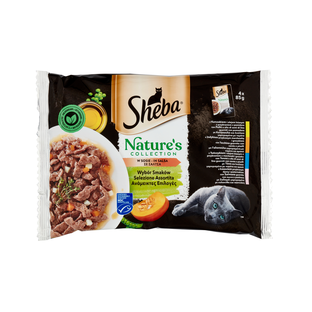 sheba cibo umido gatto selezione assortita in salsa sheba nature's collection 4 bustine da 85 gr. - foto 1