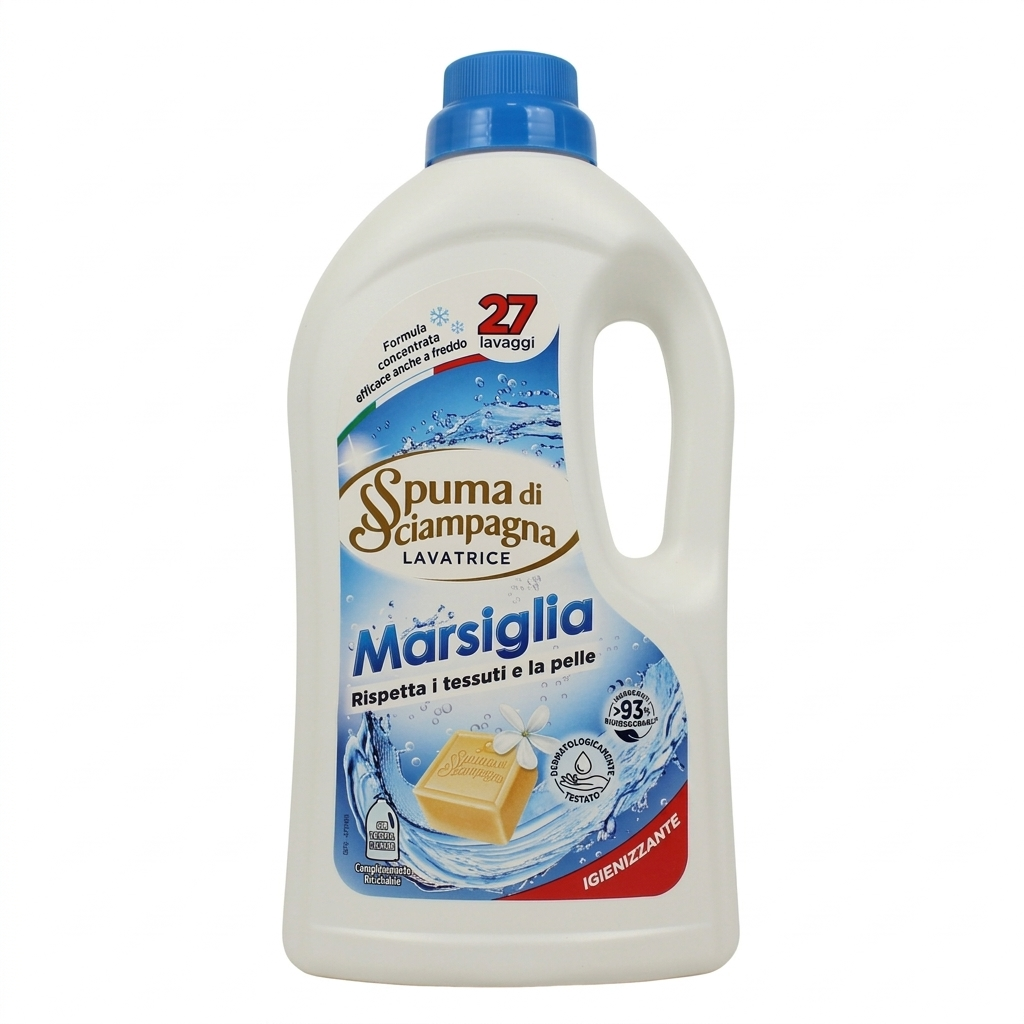 spumadisciampagna, bucato, detersivo, marsiglia, saponedimarsiglia, pulito, igiene, casa, tessuti, fresco, spesaonline, 2.7 l spuma di sciampagna detergente liquido per bucato al sapone di marsiglia spuma di sciampagna 2.7 lt. - foto 1