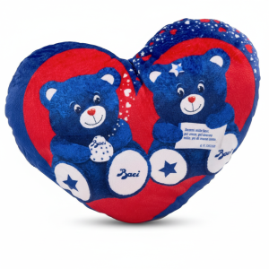 Cuscino peluche cuore orsetti con  fondente luisa blu e rosso 75 gr.
