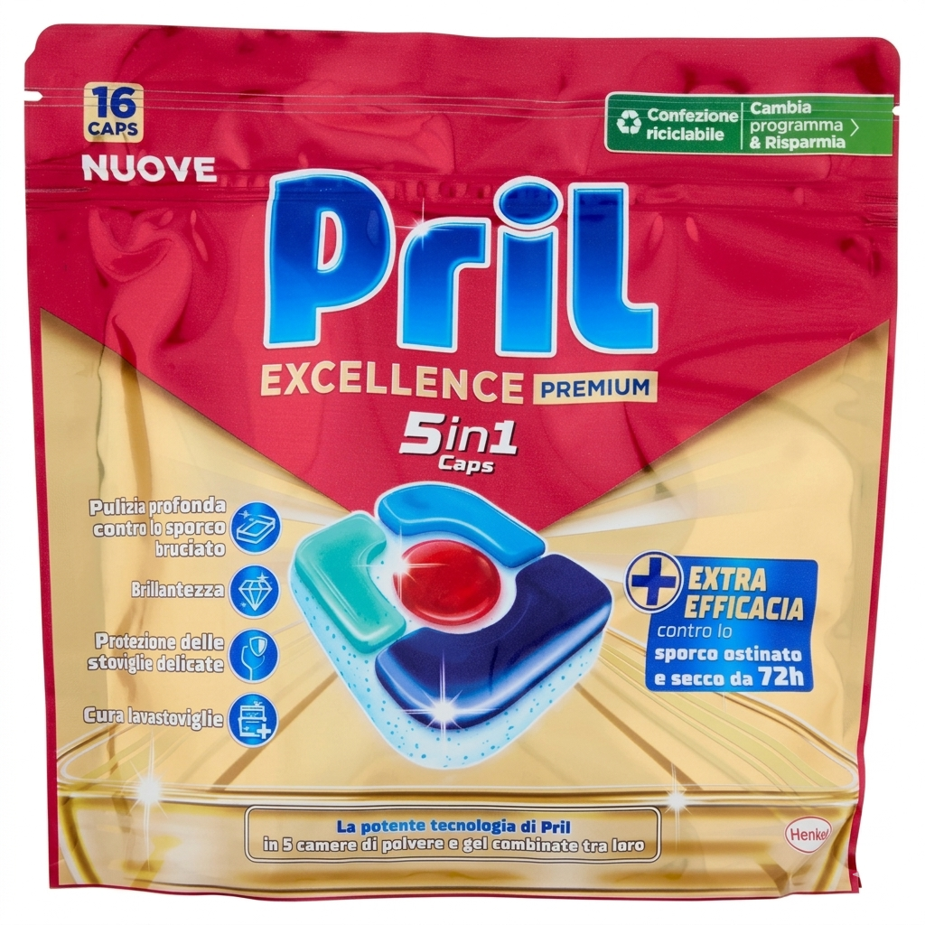 pril detergente lavastoviglie capsule pril excellence premium 5in1 16 pezzi - foto 1