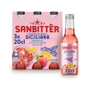 Aperitivo analcolico frizzante al gusto siciliana sanbittèr confezione con 3 bottiglie da 20 cl.