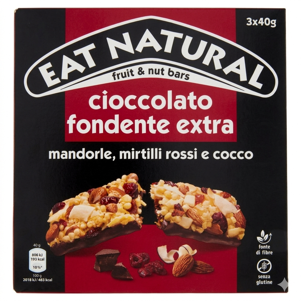 eat natural barrette cioccolato fondente extra, mandorle, mirtilli e cocco eat natural 120 gr. - foto 1