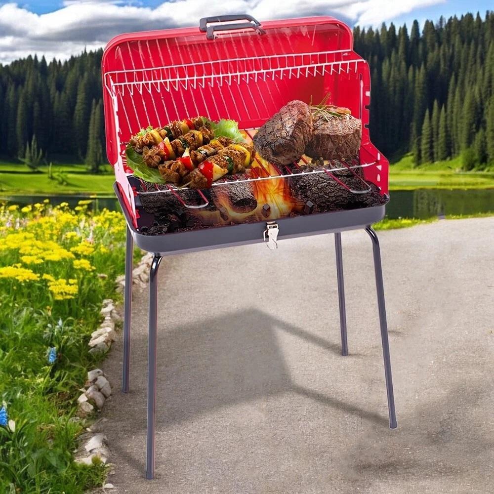coveri barbecue rettangolare a valigetta con spiedo e griglia regolabile .48x26 cm. - foto 3