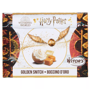 Pralina di cioccolato bianco al caramello ripieno  harry potter boccino d'oro 150 gr.