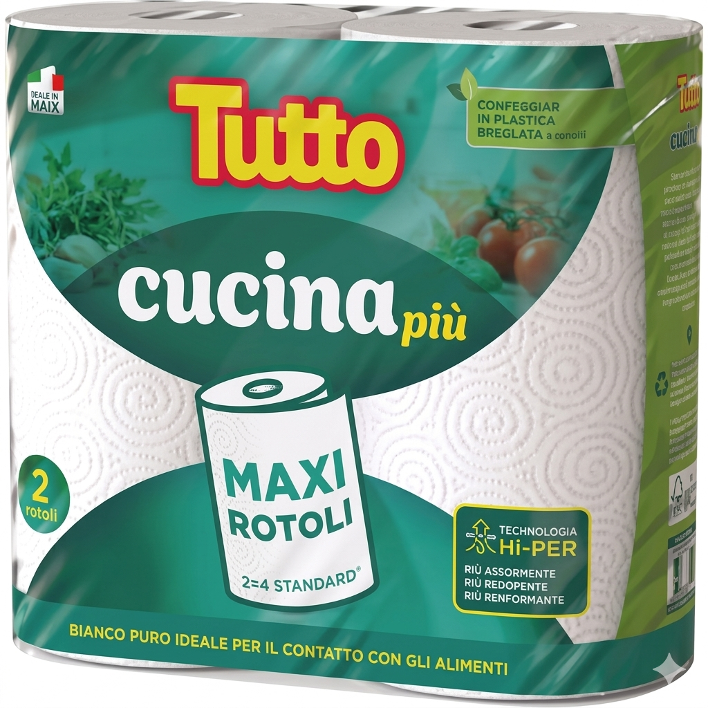tutto carta casa assorbente multiuso ad alta resistenza tutto cucina più confezione da 2 maxi rotoli - foto 1